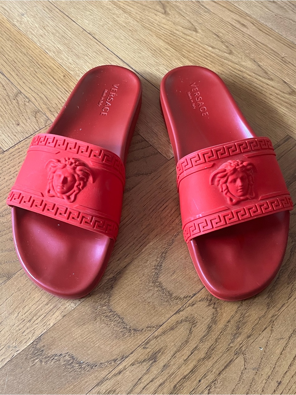 Versace Red Medusa Embossed Slide Sandals